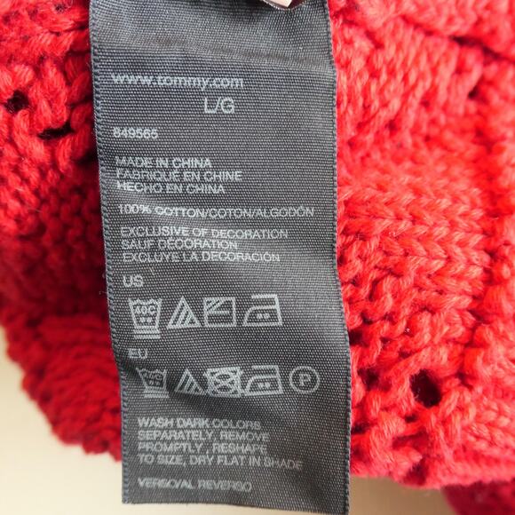 Tommy Hilfiger Sweater Womens Large Red Open Knit Diamond Cotton Casual Classic - Picture 11 of 11
